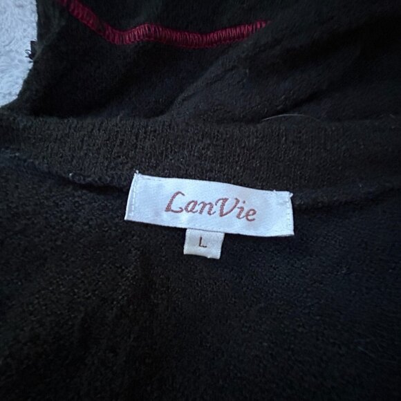 Artsy LanVie Womens Tunic Sweater Large Black Textured Asymmetric Lagenlook - Picture 3 of 9